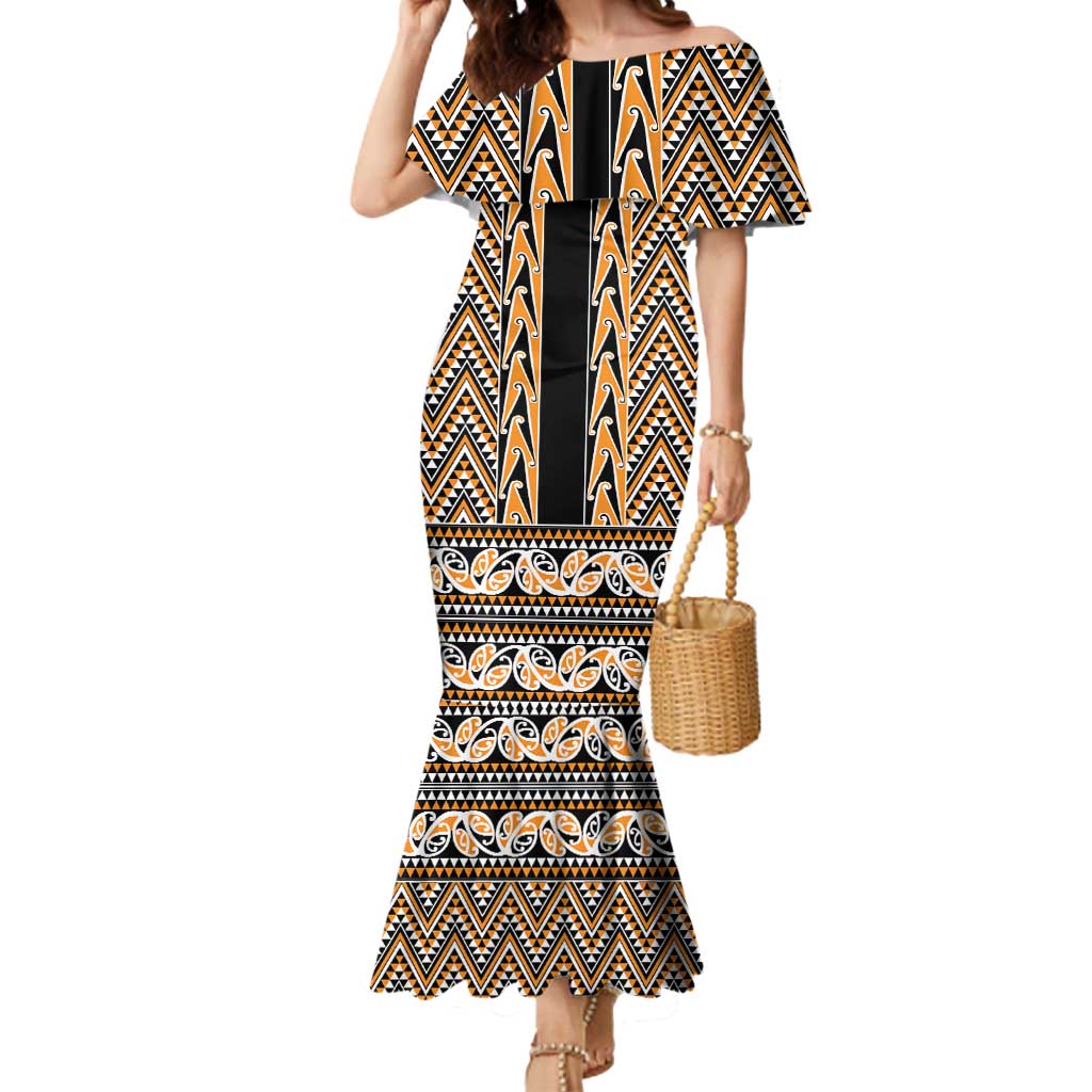New Zealand Maori Niho Taniwha Mermaid Dress Karaka Mangopare and Puhoro Pattern