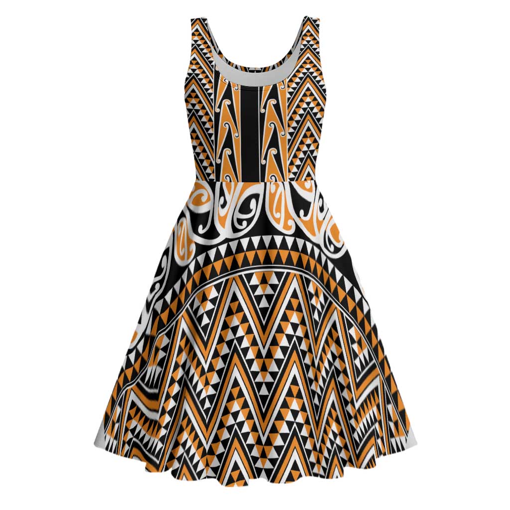 New Zealand Maori Niho Taniwha Midi Dress Karaka Mangopare and Puhoro Pattern - Polynesian Pride