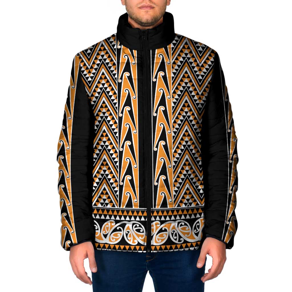 New Zealand Maori Niho Taniwha Padded Jacket Karaka Mangopare and Puhoro Pattern - Polynesian Pride