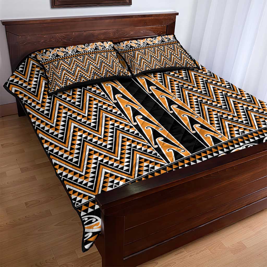 New Zealand Maori Niho Taniwha Quilt Bed Set Karaka Mangopare and Puhoro Pattern