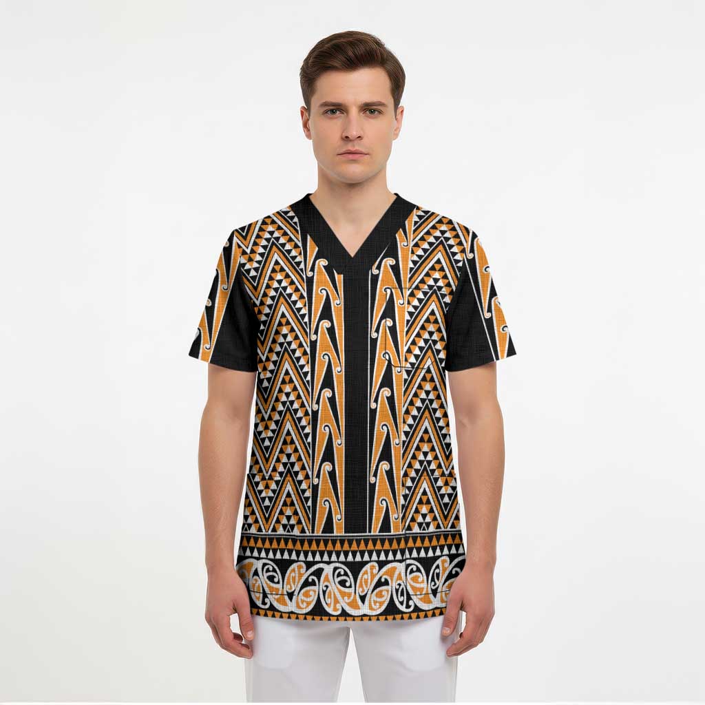New Zealand Maori Niho Taniwha Scrub Top Karaka Mangopare and Puhoro Pattern - Polynesian Pride