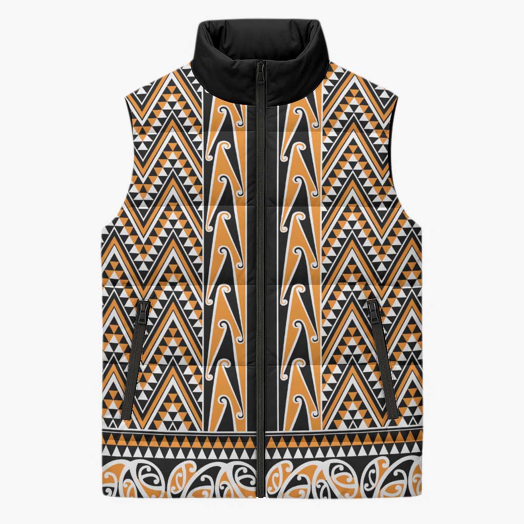 New Zealand Maori Niho Taniwha Sleeveless Puffer Jacket Karaka Mangopare and Puhoro Pattern - Polynesian Pride