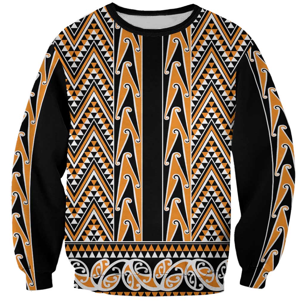 New Zealand Maori Niho Taniwha Sweatshirt Karaka Mangopare and Puhoro Pattern LT9 Unisex Gold - Polynesian Pride