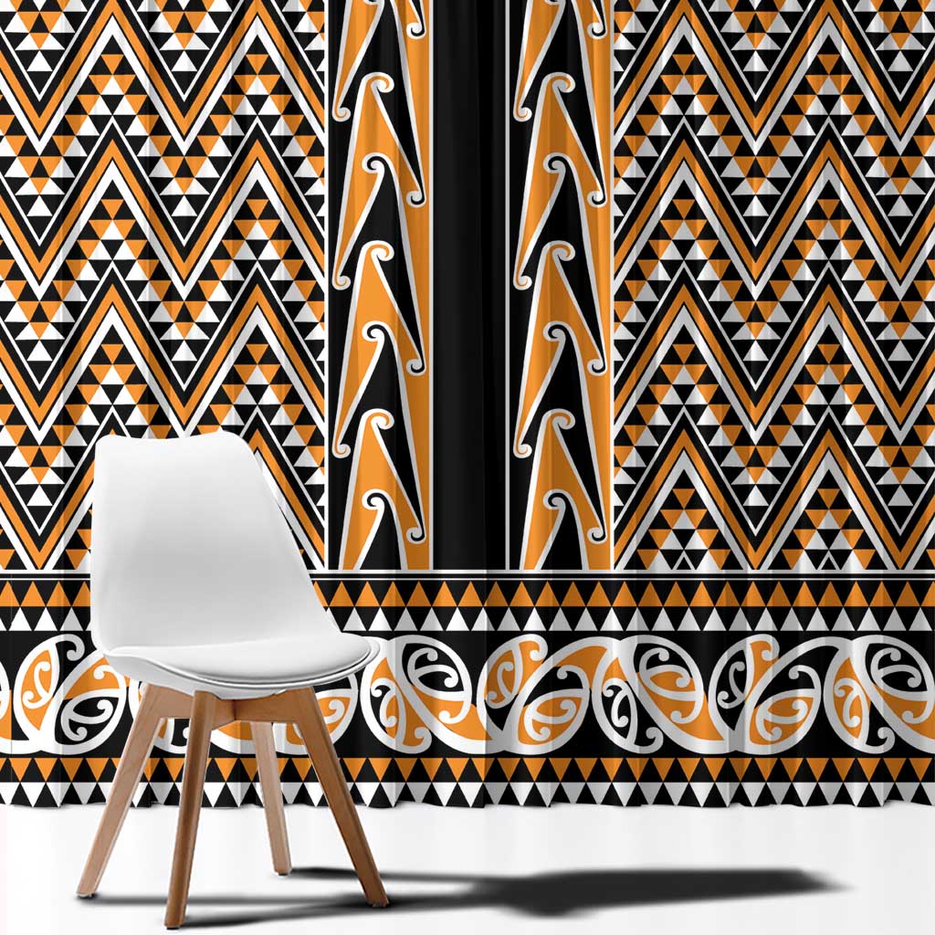 New Zealand Maori Niho Taniwha Window Curtain Karaka Mangopare and Puhoro Pattern