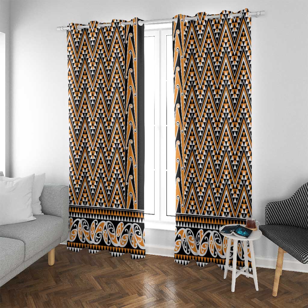 New Zealand Maori Niho Taniwha Window Curtain Karaka Mangopare and Puhoro Pattern
