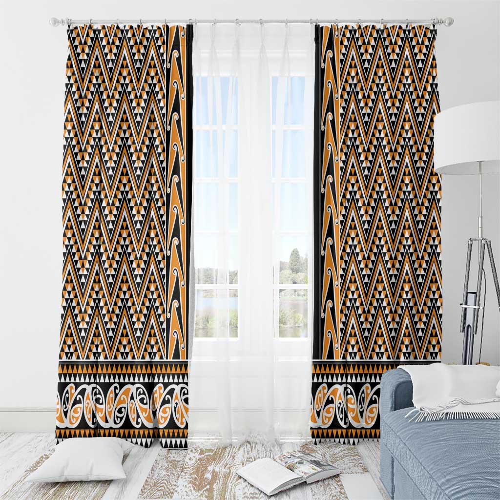 New Zealand Maori Niho Taniwha Window Curtain Karaka Mangopare and Puhoro Pattern