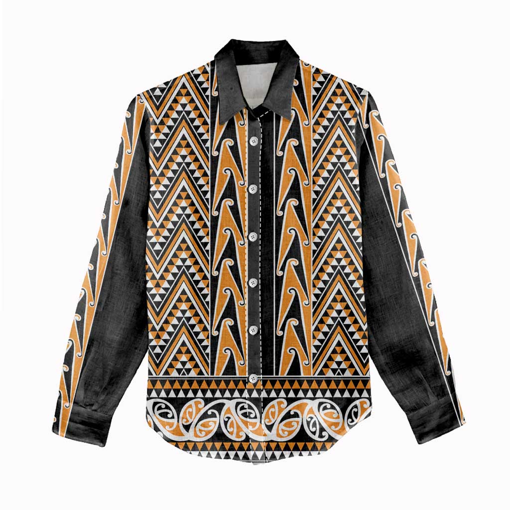 New Zealand Maori Niho Taniwha Women Casual Shirt Karaka Mangopare and Puhoro Pattern