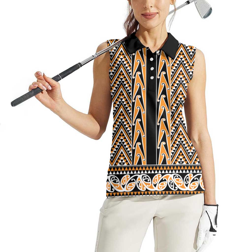 New Zealand Maori Niho Taniwha Women Sleeveless Polo Shirt Karaka Mangopare and Puhoro Pattern
