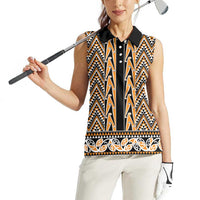 New Zealand Maori Niho Taniwha Women Sleeveless Polo Shirt Karaka Mangopare and Puhoro Pattern