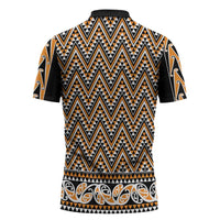 New Zealand Maori Niho Taniwha Zipper Polo Shirt Karaka Mangopare and Puhoro Pattern - Polynesian Pride