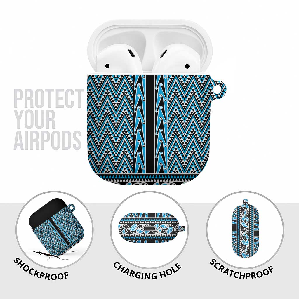 New Zealand Maori Niho Taniwha AirPods Case Kikorangi Mangopare and Puhoro Pattern - Polynesian Pride