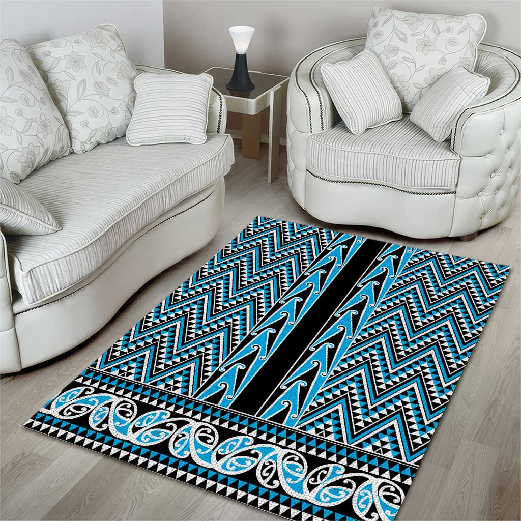 New Zealand Maori Niho Taniwha Area Rug Kikorangi Mangopare and Puhoro Pattern