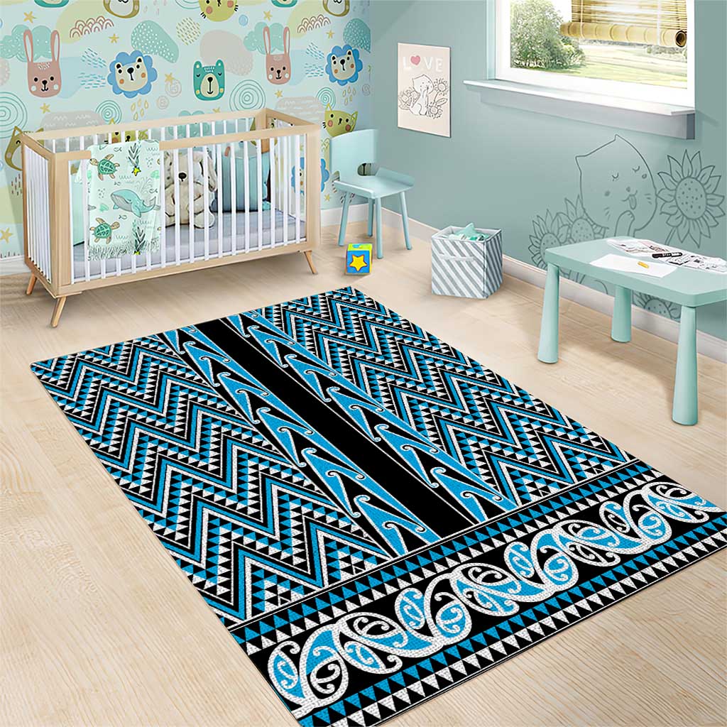 New Zealand Maori Niho Taniwha Area Rug Kikorangi Mangopare and Puhoro Pattern