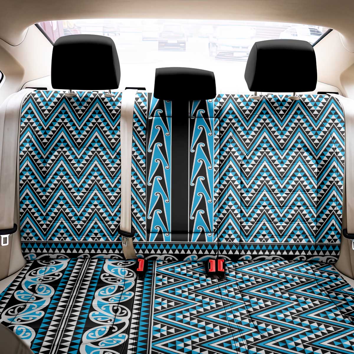 New Zealand Maori Niho Taniwha Back Car Seat Cover Kikorangi Mangopare and Puhoro Pattern