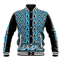 New Zealand Maori Niho Taniwha Baseball Jacket Kikorangi Mangopare and Puhoro Pattern LT9 Unisex Blue - Polynesian Pride