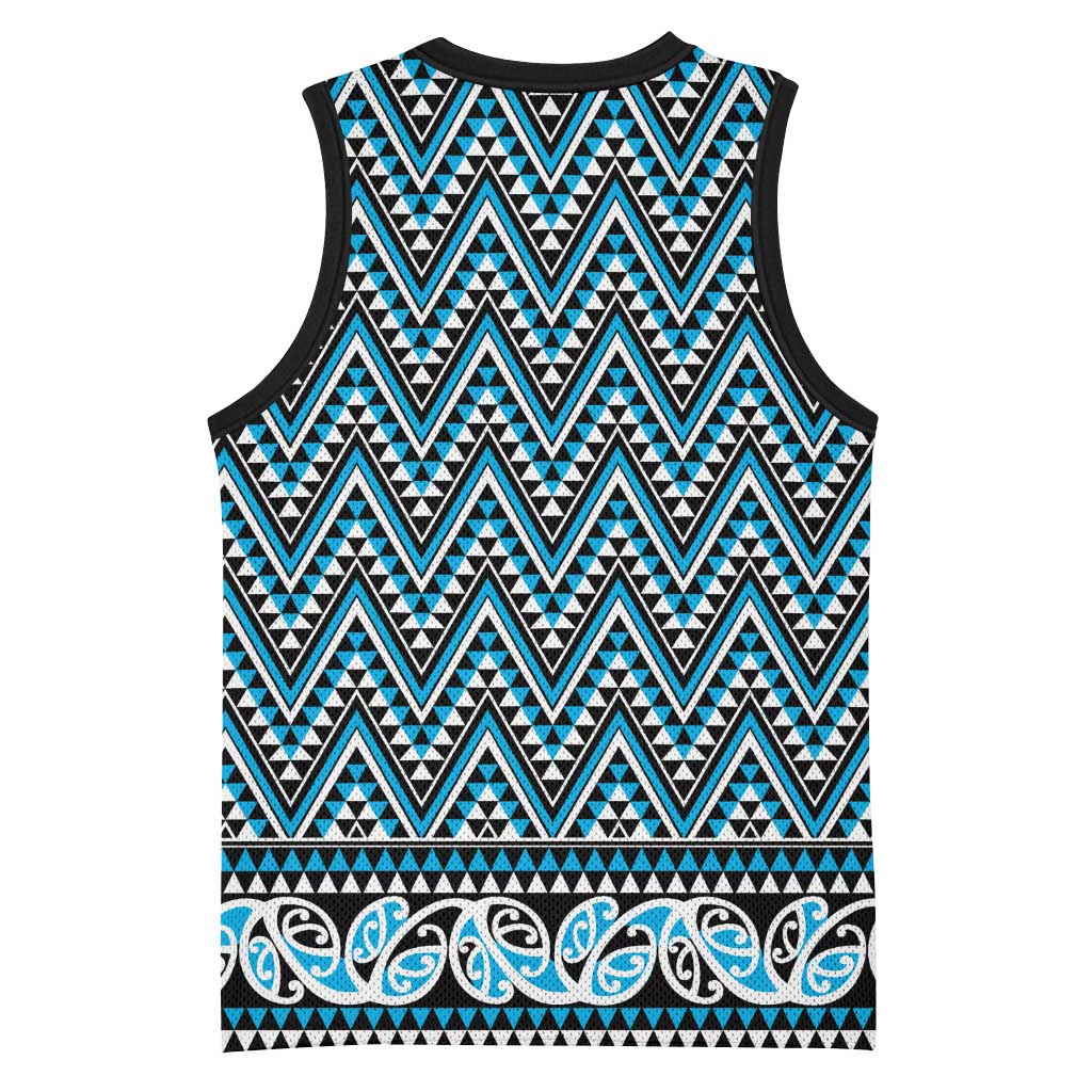 New Zealand Maori Niho Taniwha Basketball Jersey Kikorangi Mangopare and Puhoro Pattern - Polynesian Pride