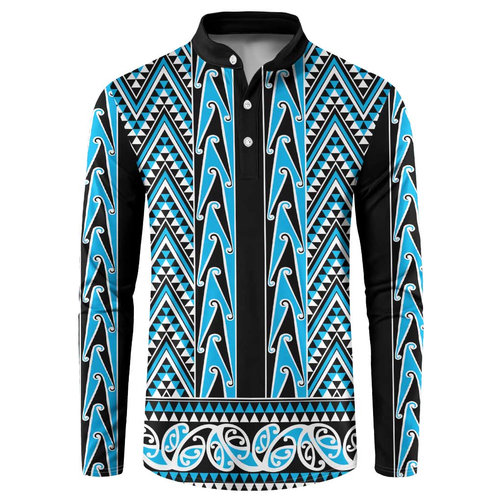 New Zealand Maori Niho Taniwha Button Sweatshirt Kikorangi Mangopare and Puhoro Pattern LT9 Blue - Polynesian Pride