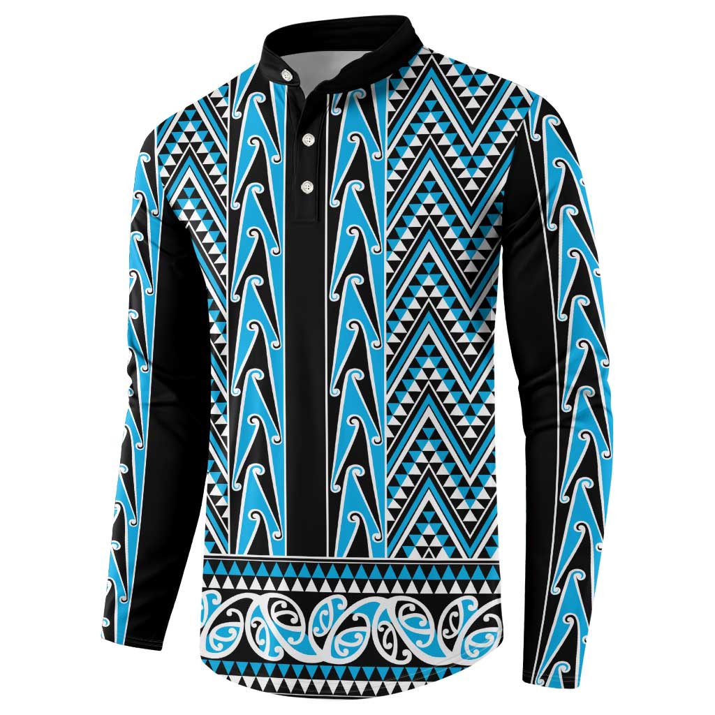 New Zealand Maori Niho Taniwha Button Sweatshirt Kikorangi Mangopare and Puhoro Pattern LT9 - Polynesian Pride