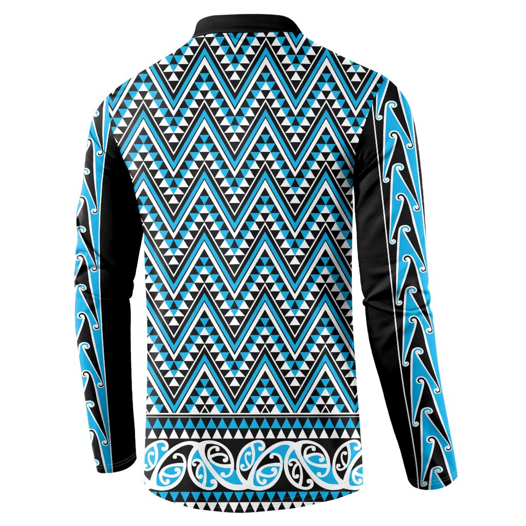New Zealand Maori Niho Taniwha Button Sweatshirt Kikorangi Mangopare and Puhoro Pattern LT9 - Polynesian Pride