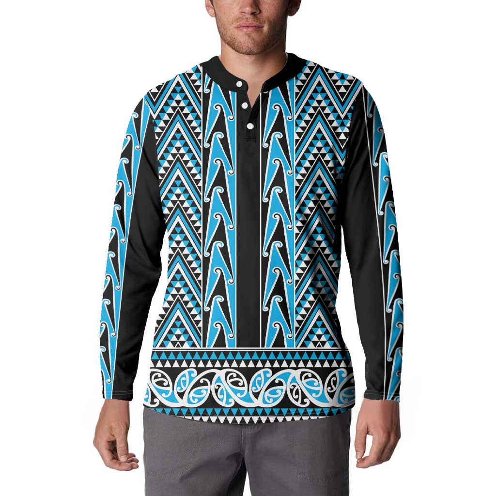 New Zealand Maori Niho Taniwha Button Sweatshirt Kikorangi Mangopare and Puhoro Pattern LT9 - Polynesian Pride