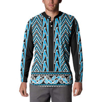 New Zealand Maori Niho Taniwha Button Sweatshirt Kikorangi Mangopare and Puhoro Pattern LT9 - Polynesian Pride