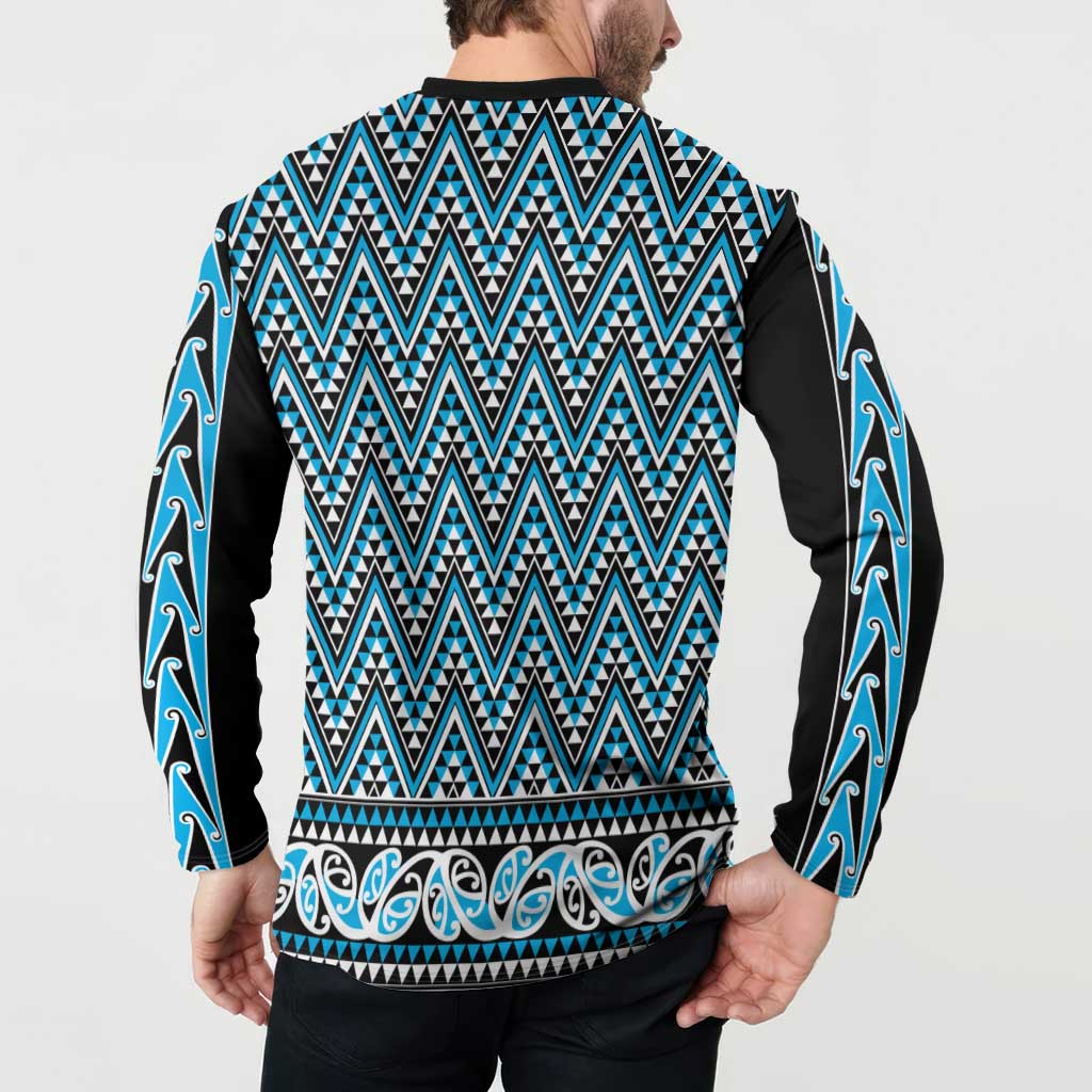 New Zealand Maori Niho Taniwha Button Sweatshirt Kikorangi Mangopare and Puhoro Pattern LT9 - Polynesian Pride