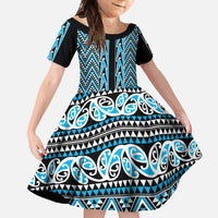 New Zealand Maori Niho Taniwha Family Matching Long Sleeve Bodycon Dress and Hawaiian Shirt Kikorangi Mangopare and Puhoro Pattern