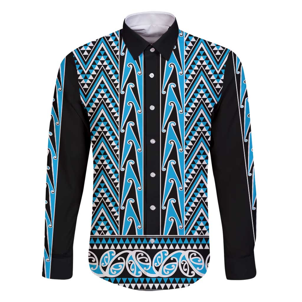 New Zealand Maori Niho Taniwha Family Matching Long Sleeve Bodycon Dress and Hawaiian Shirt Kikorangi Mangopare and Puhoro Pattern
