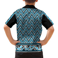 New Zealand Maori Niho Taniwha Family Matching Off Shoulder Short Dress and Hawaiian Shirt Kikorangi Mangopare and Puhoro Pattern