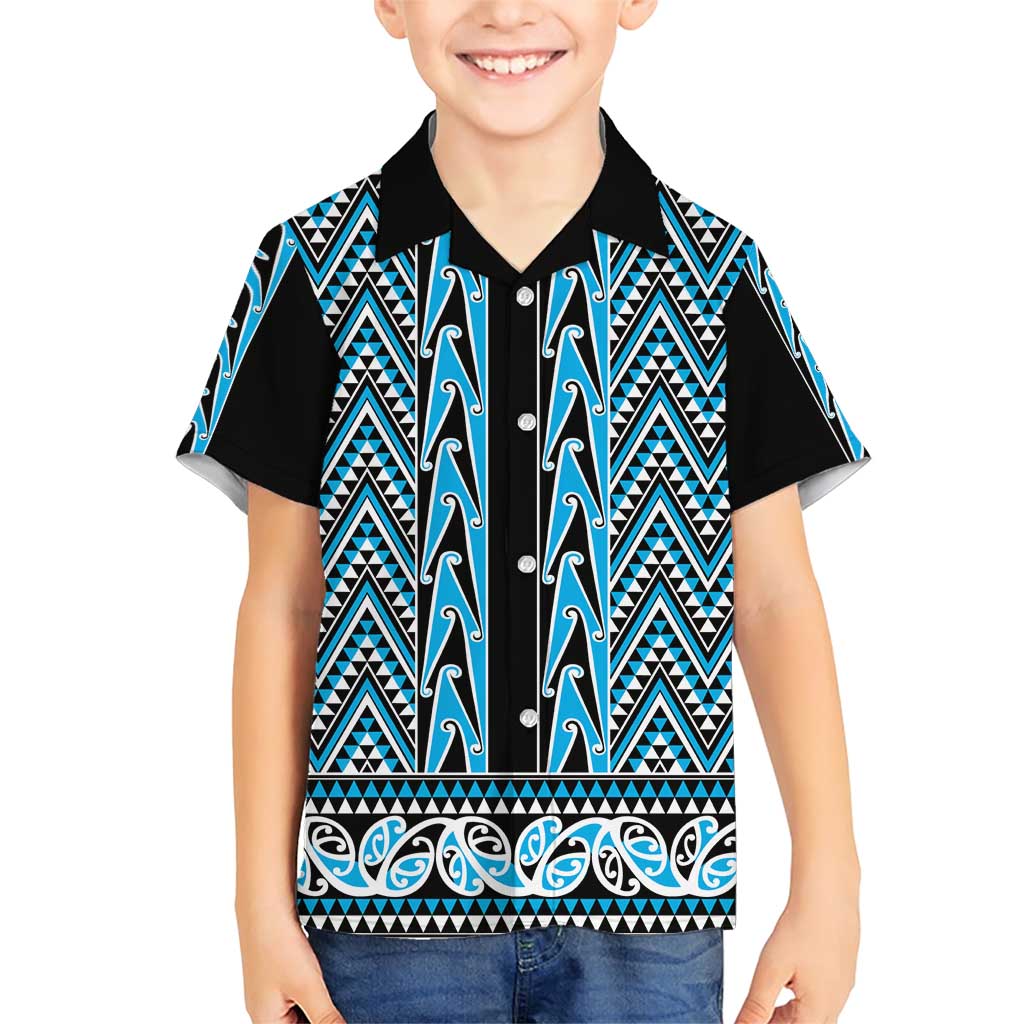 New Zealand Maori Niho Taniwha Family Matching Short Sleeve Bodycon Dress and Hawaiian Shirt Kikorangi Mangopare and Puhoro Pattern