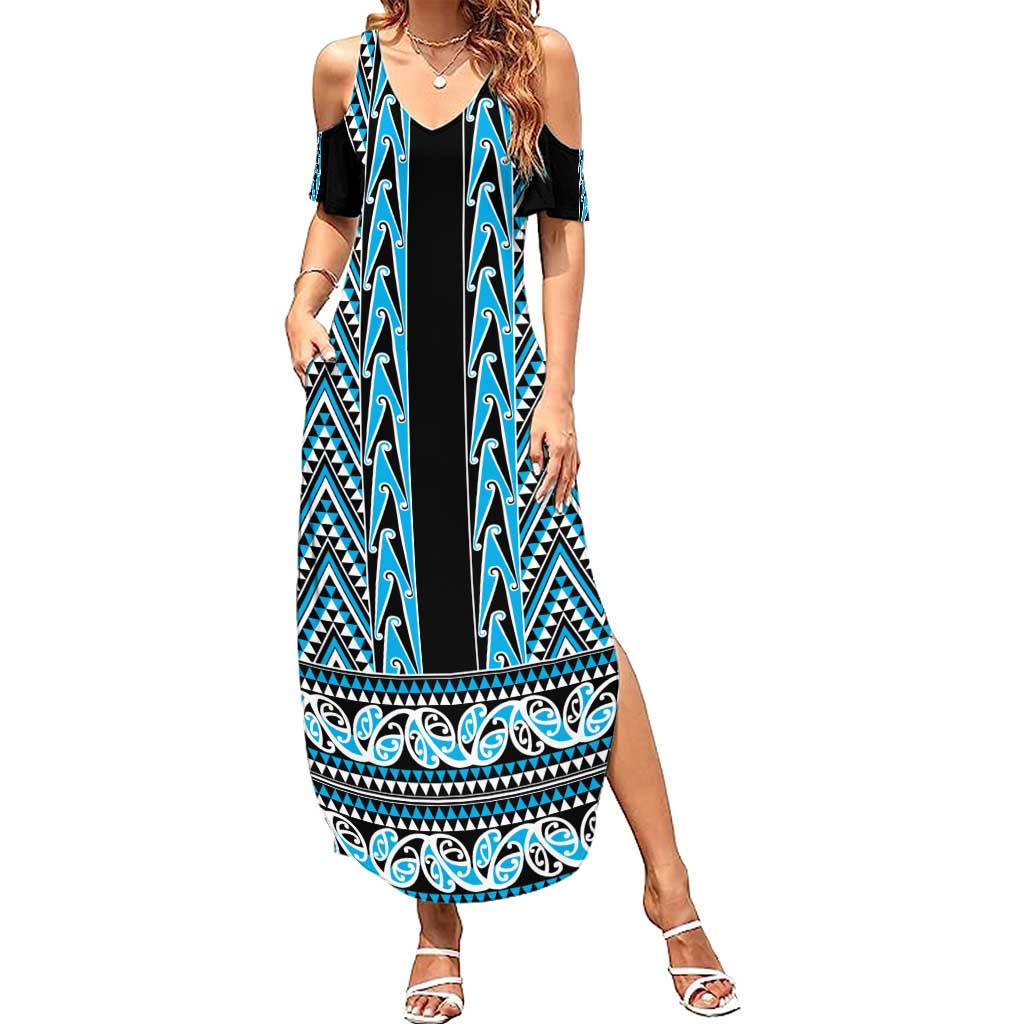 New Zealand Maori Niho Taniwha Family Matching Summer Maxi Dress and Hawaiian Shirt Kikorangi Mangopare and Puhoro Pattern