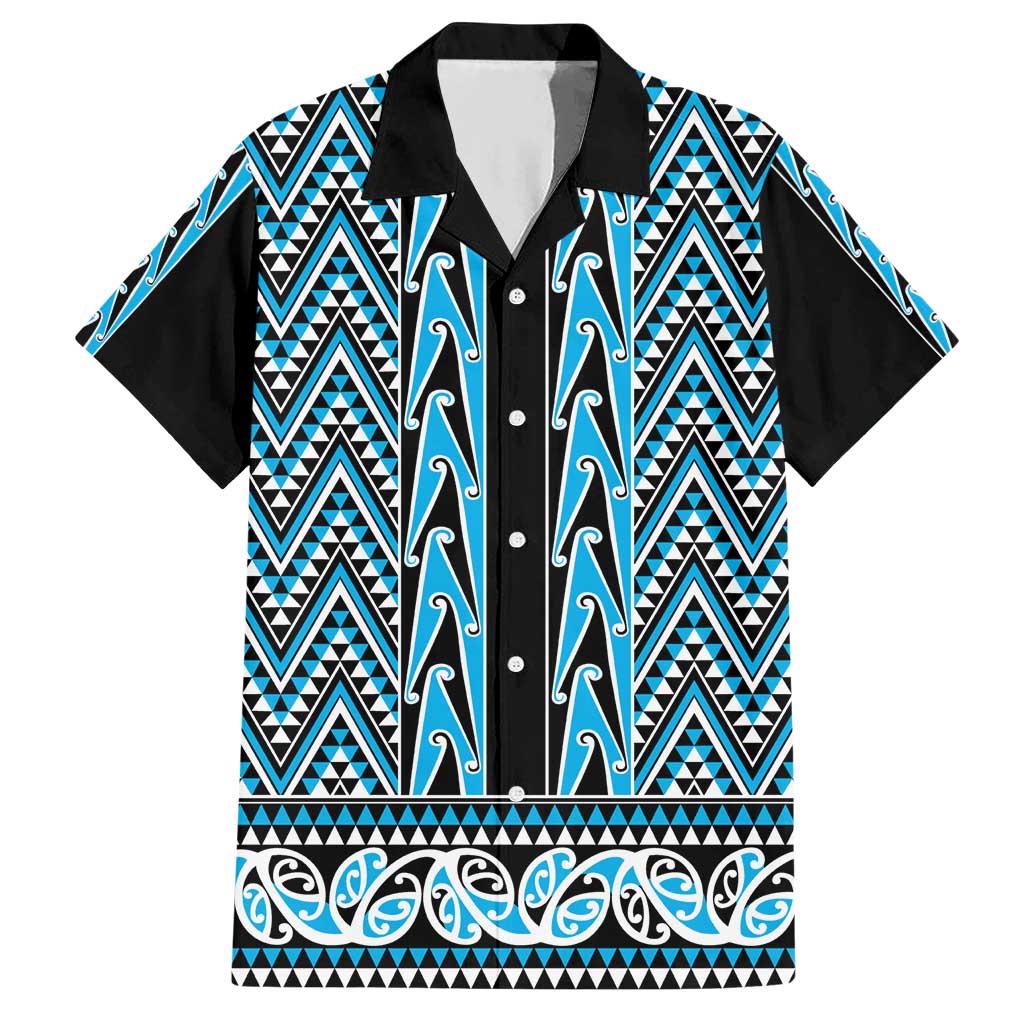 New Zealand Maori Niho Taniwha Hawaiian Shirt Kikorangi Mangopare and Puhoro Pattern LT9 Blue - Polynesian Pride