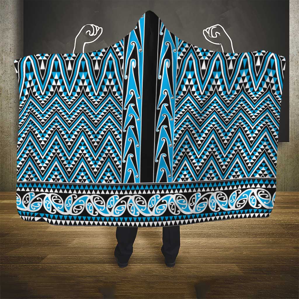 New Zealand Maori Niho Taniwha Hooded Blanket Kikorangi Mangopare and Puhoro Pattern LT9 - Polynesian Pride