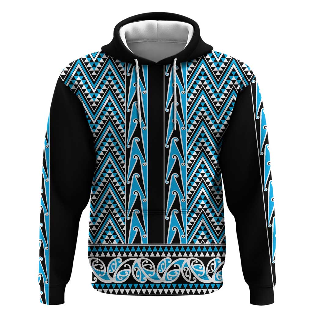 New Zealand Maori Niho Taniwha Hoodie Kikorangi Mangopare and Puhoro Pattern