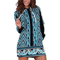 New Zealand Maori Niho Taniwha Hoodie Dress Kikorangi Mangopare and Puhoro Pattern