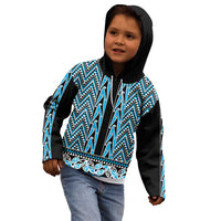New Zealand Maori Niho Taniwha Kid Hoodie Kikorangi Mangopare and Puhoro Pattern