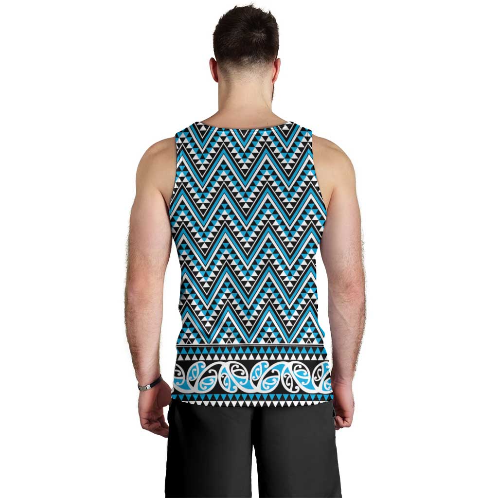 New Zealand Maori Niho Taniwha Men Tank Top Kikorangi Mangopare and Puhoro Pattern