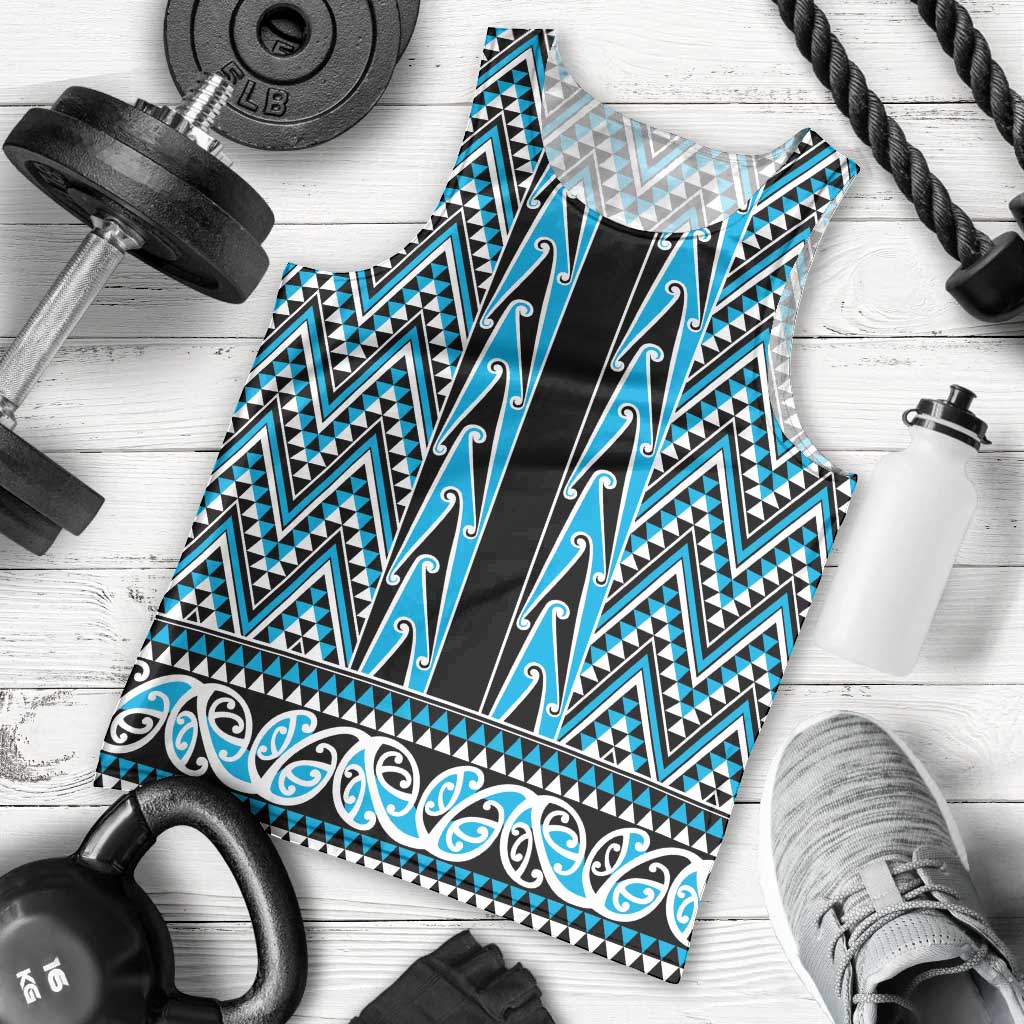 New Zealand Maori Niho Taniwha Men Tank Top Kikorangi Mangopare and Puhoro Pattern