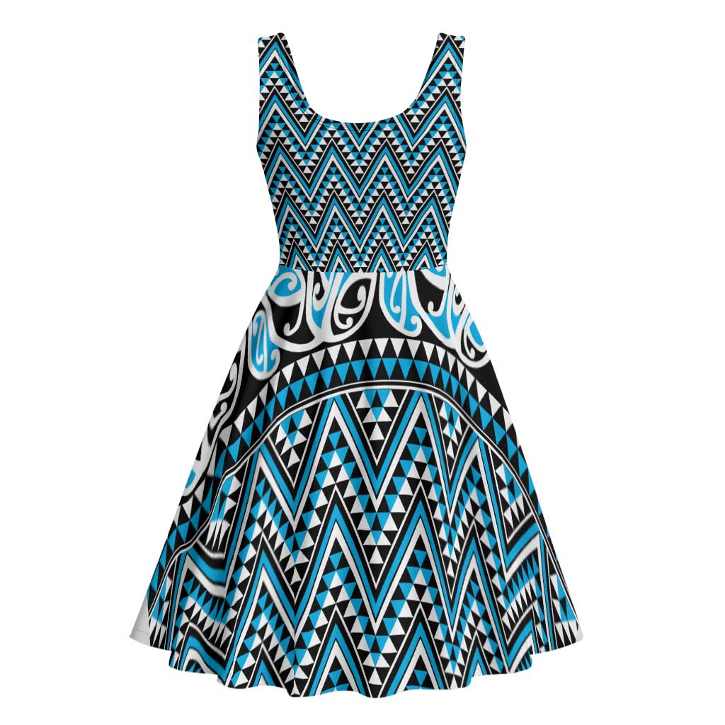 New Zealand Maori Niho Taniwha Midi Dress Kikorangi Mangopare and Puhoro Pattern - Polynesian Pride