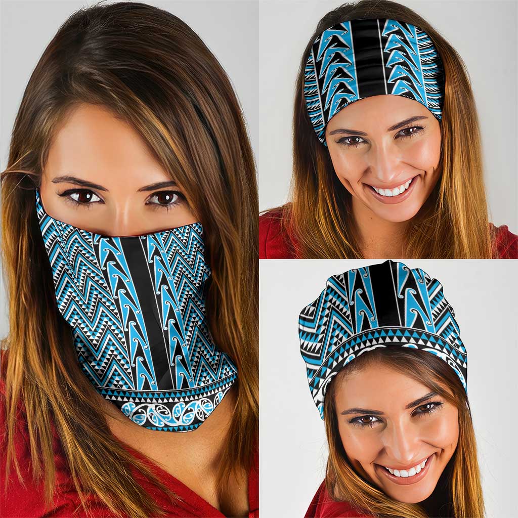 New Zealand Maori Niho Taniwha Neck Gaiter Kikorangi Mangopare and Puhoro Pattern - Polynesian Pride