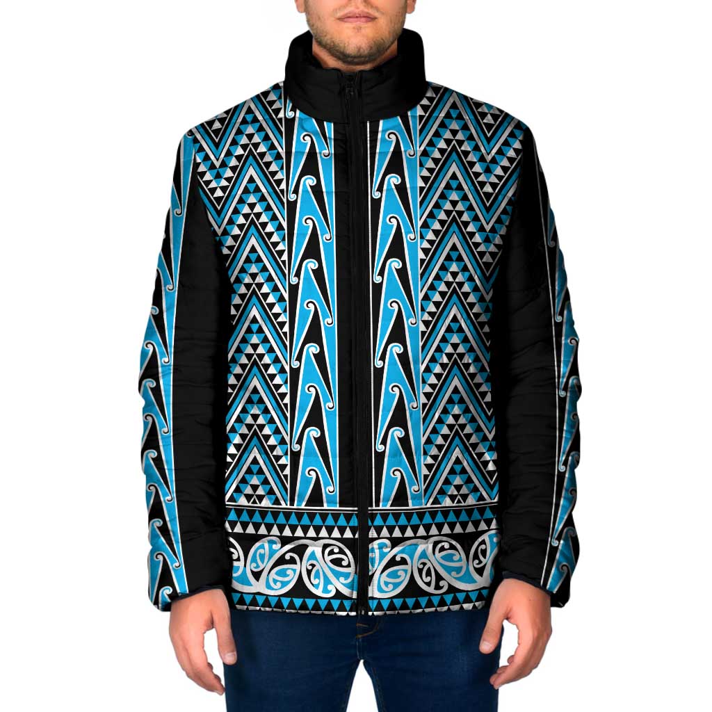 New Zealand Maori Niho Taniwha Padded Jacket Kikorangi Mangopare and Puhoro Pattern - Polynesian Pride