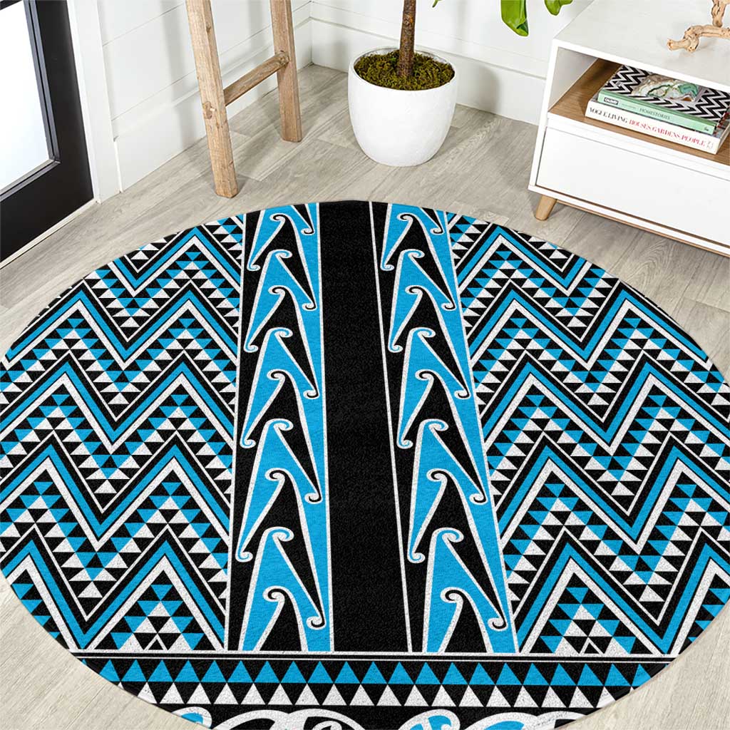 New Zealand Maori Niho Taniwha Round Carpet Kikorangi Mangopare and Puhoro Pattern