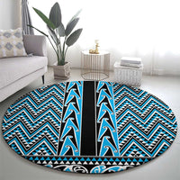 New Zealand Maori Niho Taniwha Round Carpet Kikorangi Mangopare and Puhoro Pattern