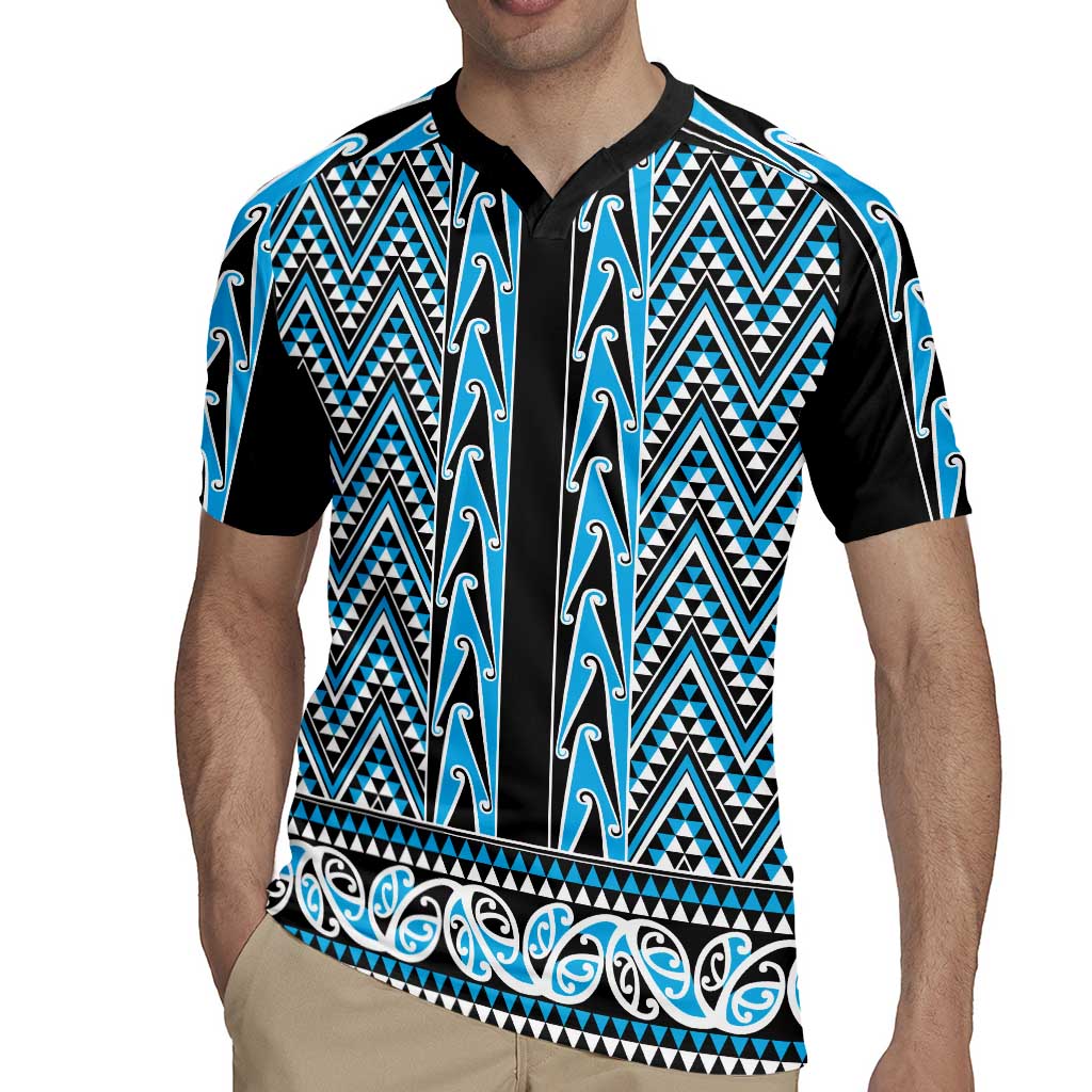New Zealand Maori Niho Taniwha Rugby Jersey Kikorangi Mangopare and Puhoro Pattern