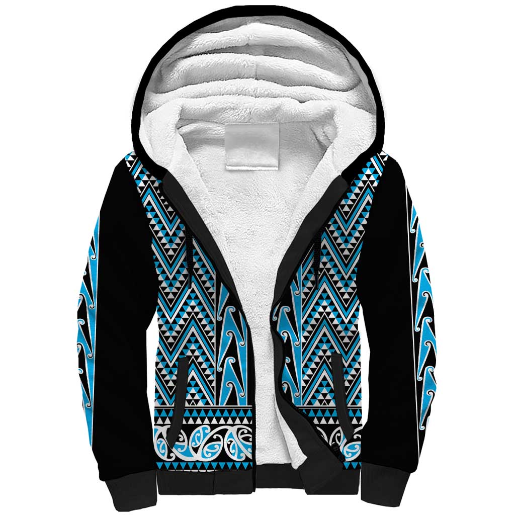 New Zealand Maori Niho Taniwha Sherpa Hoodie Kikorangi Mangopare and Puhoro Pattern LT9 Unisex Blue - Polynesian Pride
