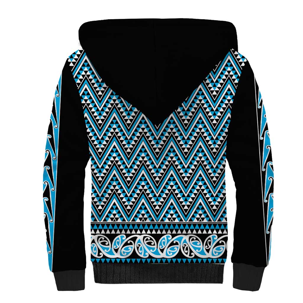 New Zealand Maori Niho Taniwha Sherpa Hoodie Kikorangi Mangopare and Puhoro Pattern LT9 - Polynesian Pride