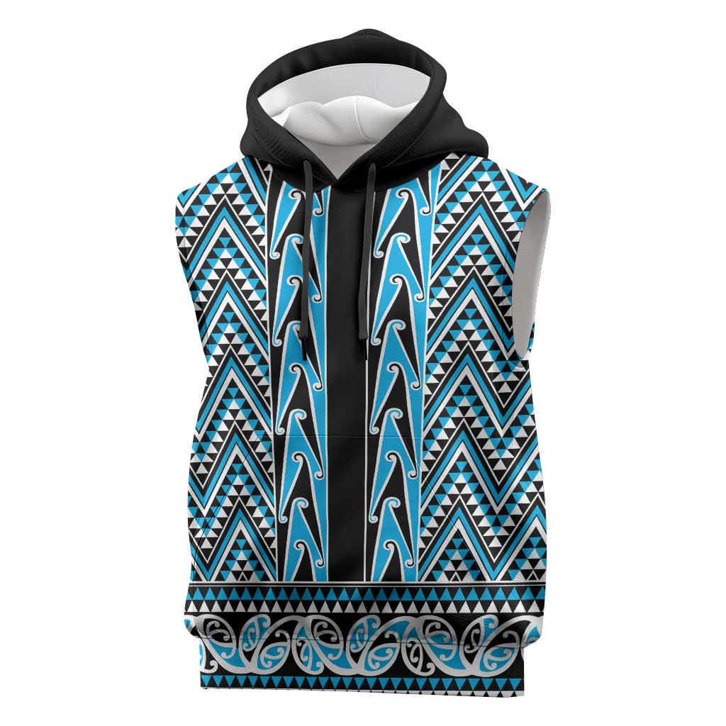 New Zealand Maori Niho Taniwha Sleeveless Hoodie Kikorangi Mangopare and Puhoro Pattern - Polynesian Pride