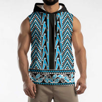 New Zealand Maori Niho Taniwha Sleeveless Hoodie Kikorangi Mangopare and Puhoro Pattern - Polynesian Pride