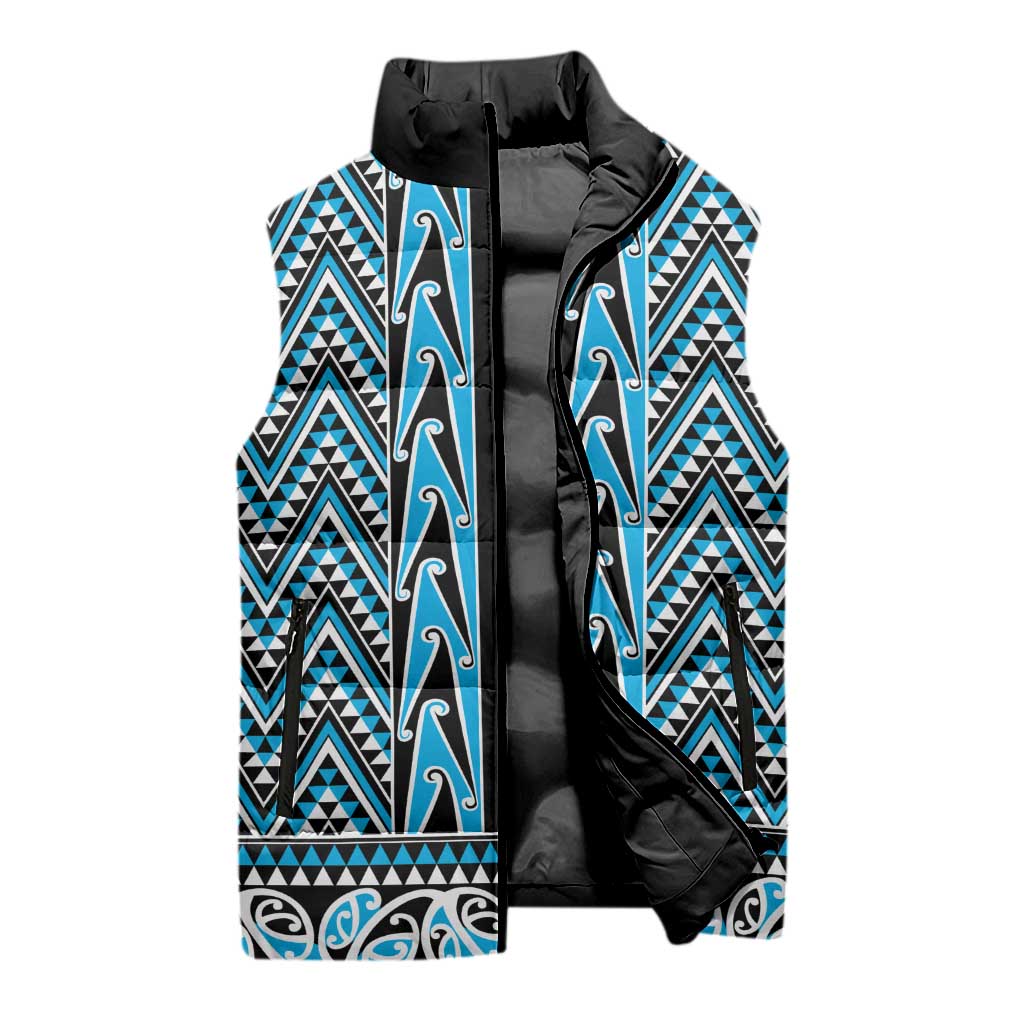New Zealand Maori Niho Taniwha Sleeveless Puffer Jacket Kikorangi Mangopare and Puhoro Pattern - Polynesian Pride
