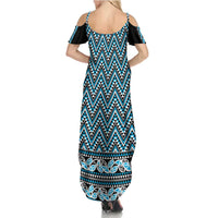 New Zealand Maori Niho Taniwha Summer Maxi Dress Kikorangi Mangopare and Puhoro Pattern